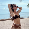 ensemble maillot bandeau bas tanga froncé Havana Giu marron chocolat irisé