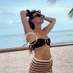 ensemble maillot bandeau bas tanga froncé Havana Giu marron chocolat irisé
