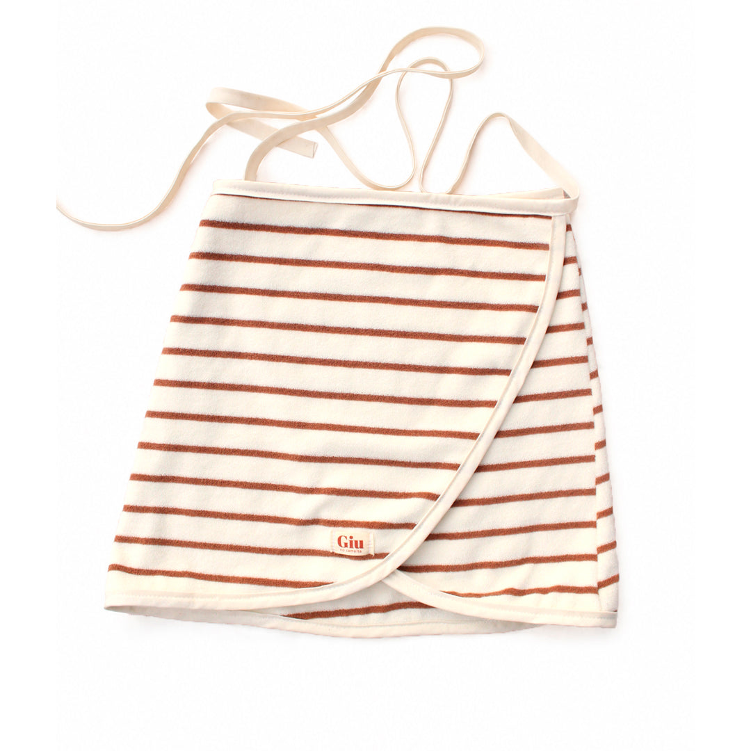 Jupe de plage éponge marinière blanc cassé et chocolat Giu