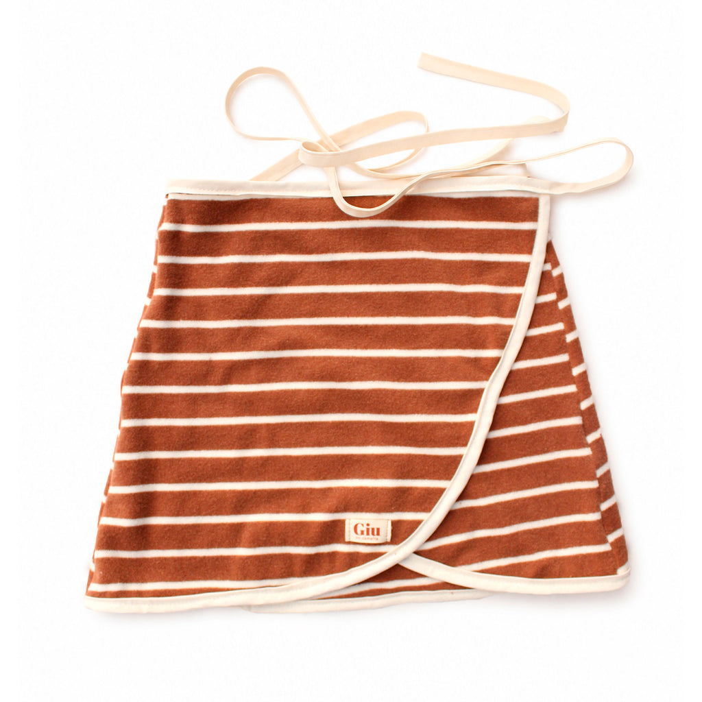 Jupe de plage éponge marinière chocolat et blanc cassé Giu, fait main