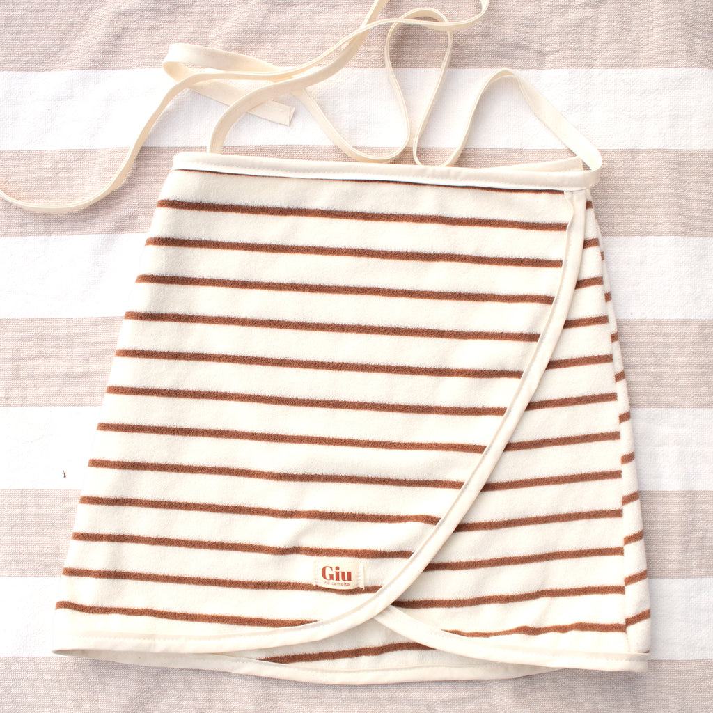 Jupe de plage éponge marinière blanc cassé et chocolat Giu