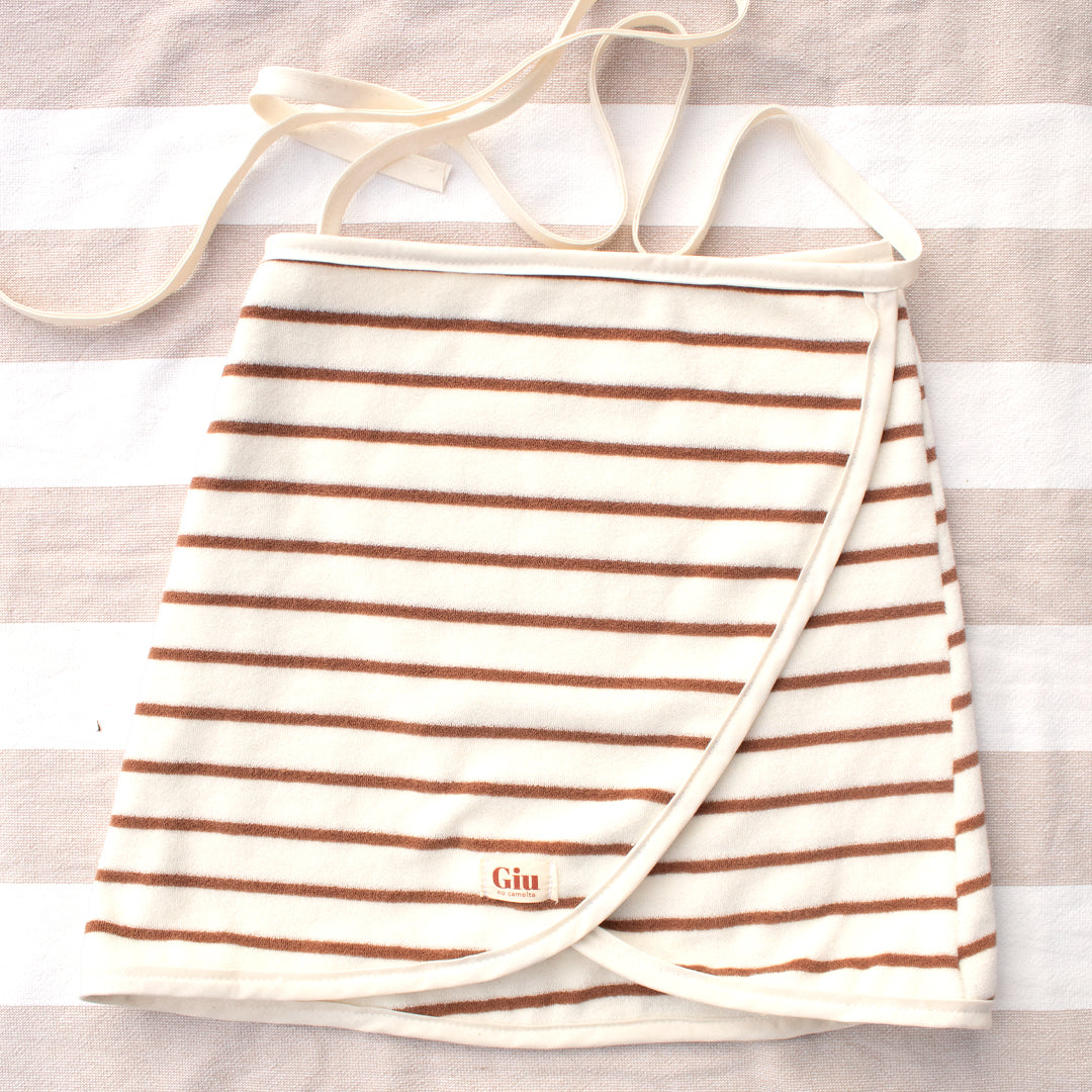 Jupe de plage éponge marinière blanc cassé et chocolat Giu