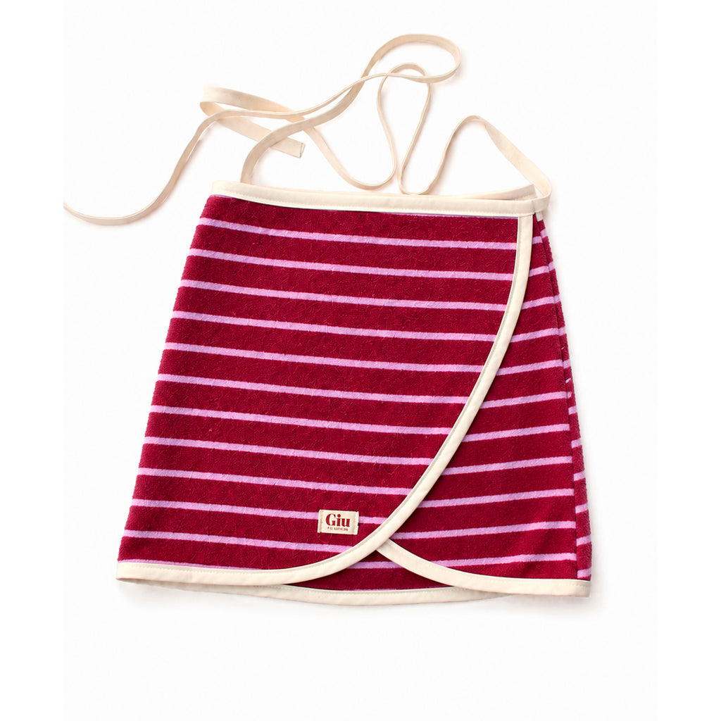 Jupe de plage éponge marinière framboise et mauve Giu