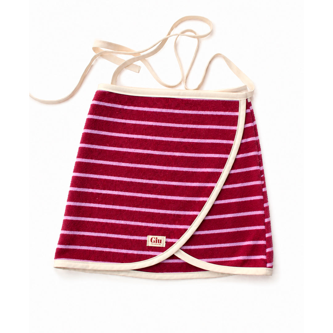 Jupe de plage éponge marinière framboise et mauve Giu