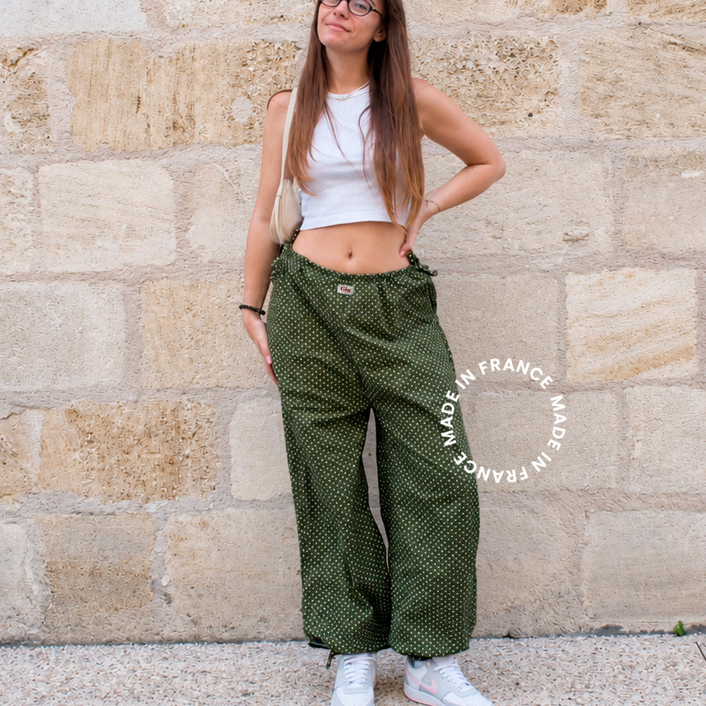 Pantalon ballon baggiu femme Pois Kaki Giu fait main en France