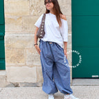 Pantalon ballon baggiu femme Vichy Bleu Giu fait main en France